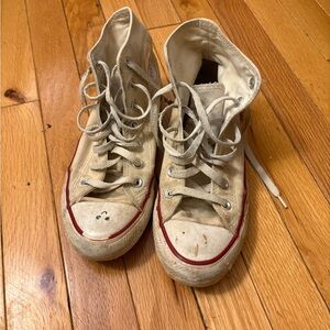 White Well Worn Converse High Tops